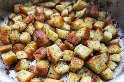 Ottoman Spiced Baguette Croutons. French dishes with saffron
